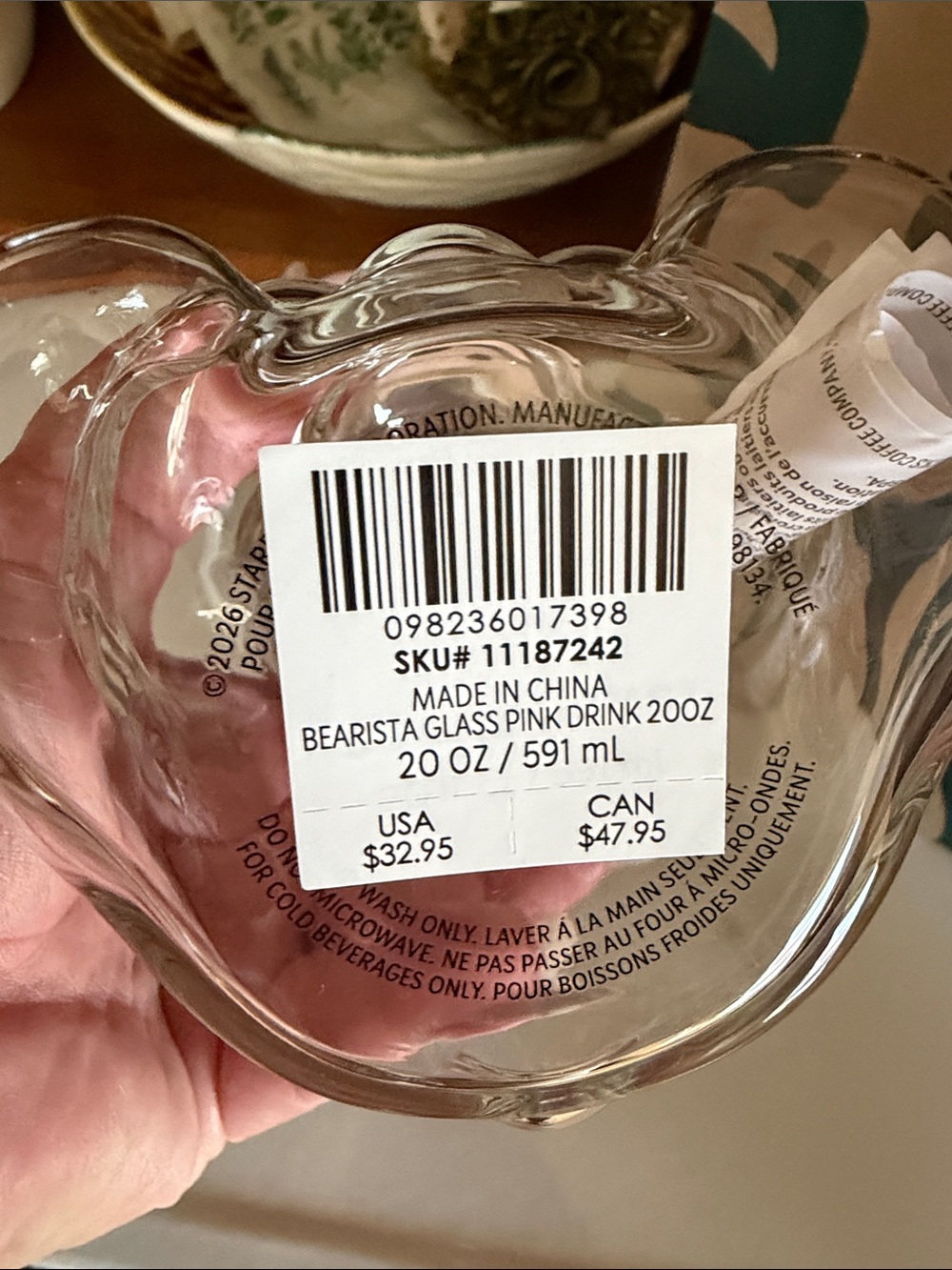 🍓 Starbucks Pink Bearista Glass Cold Cup NWT - Picture 4 of 4